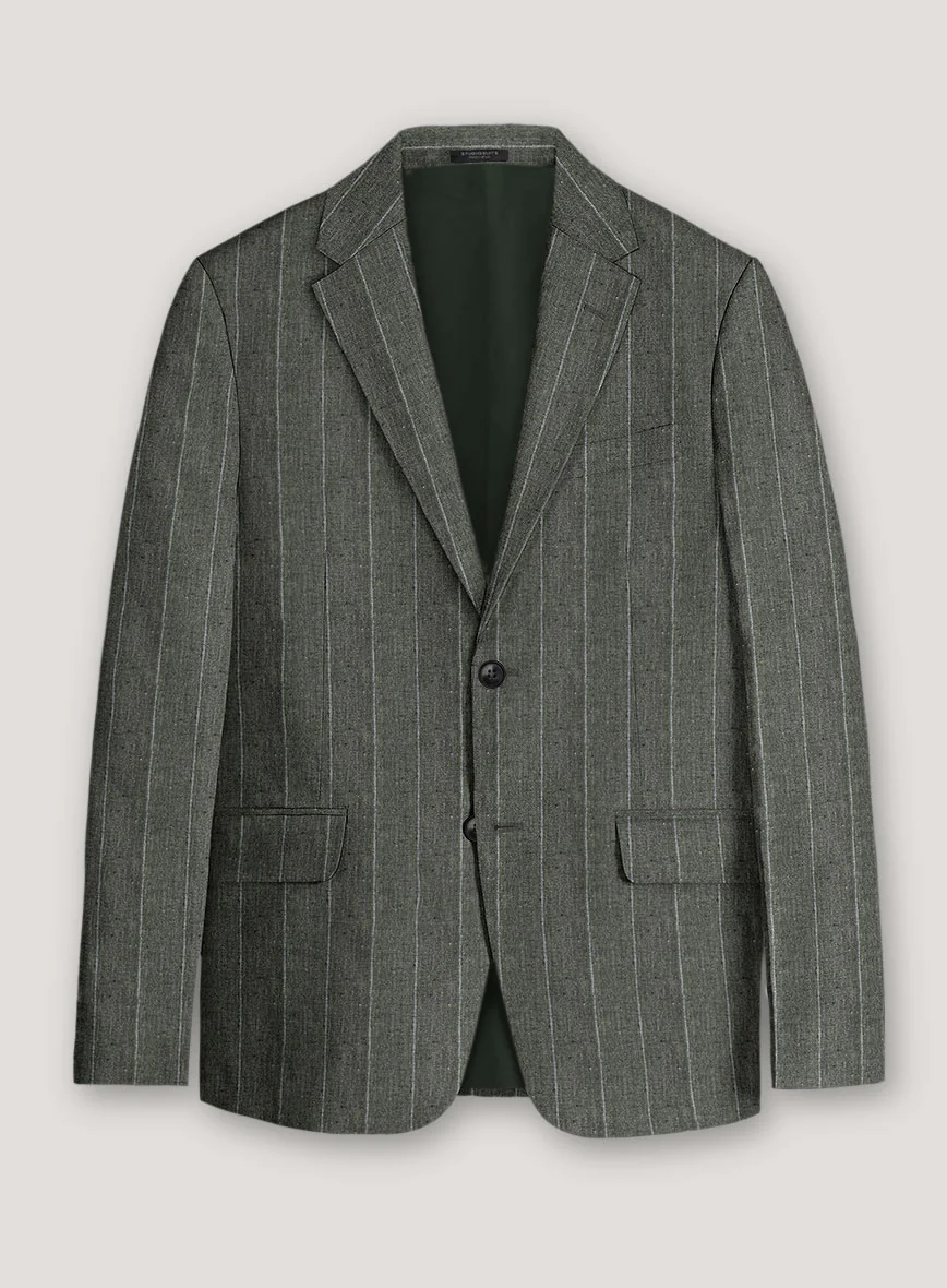 Italian Prato Deep Moss Wide Stripe Linen Jacket