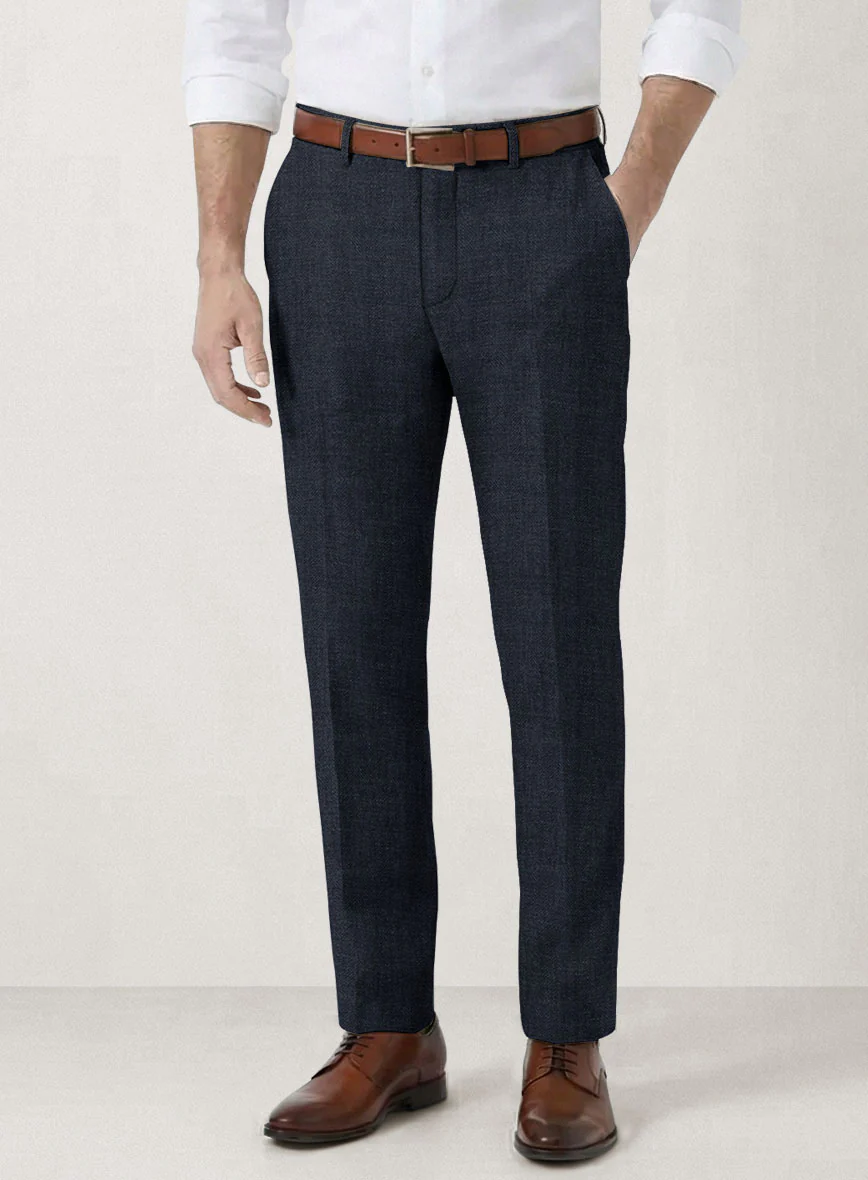 Italian Prato Diesel Blue Herringbone Linen Pants