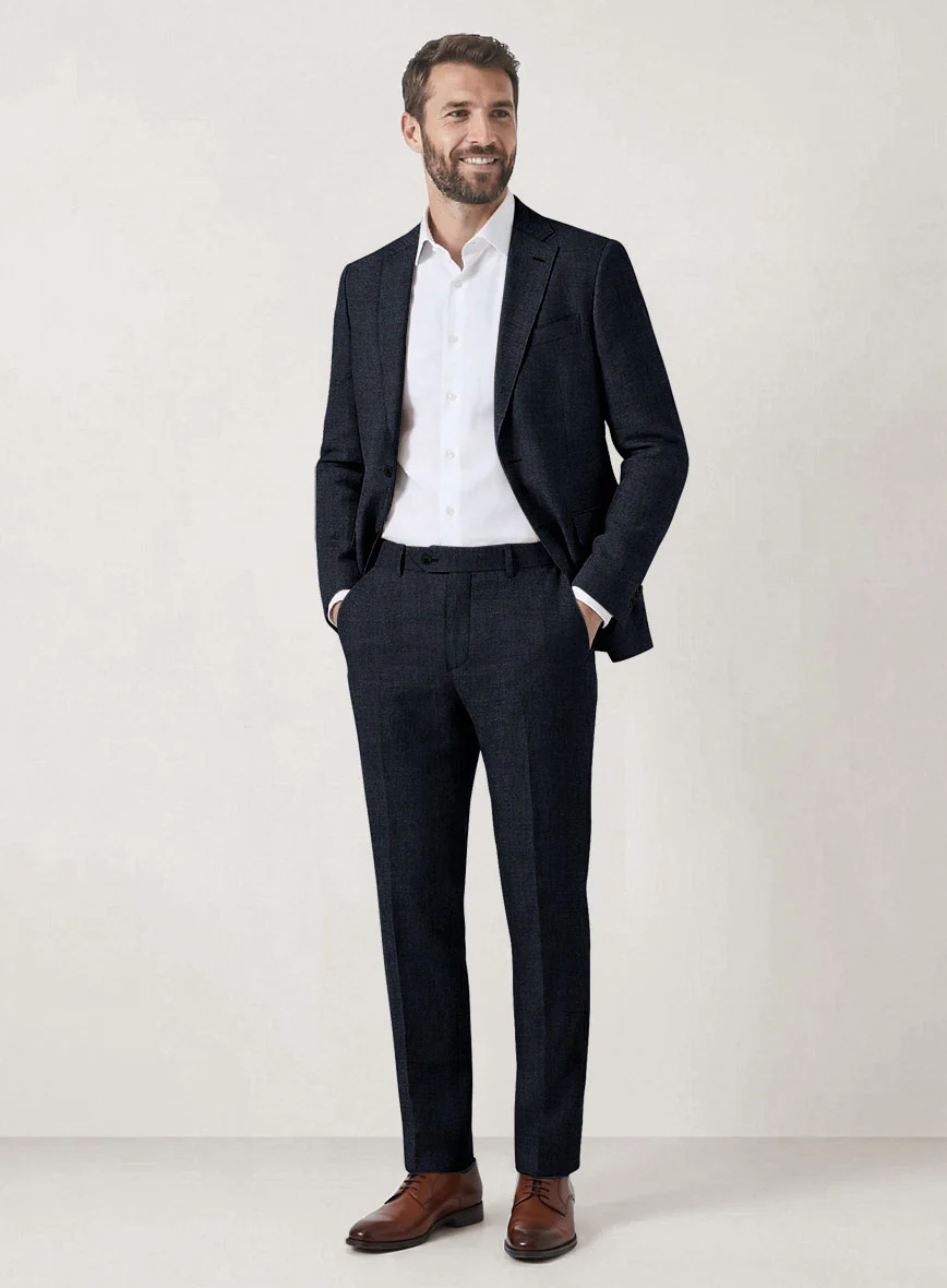 Italian Prato Diesel Blue Herringbone Linen Suit