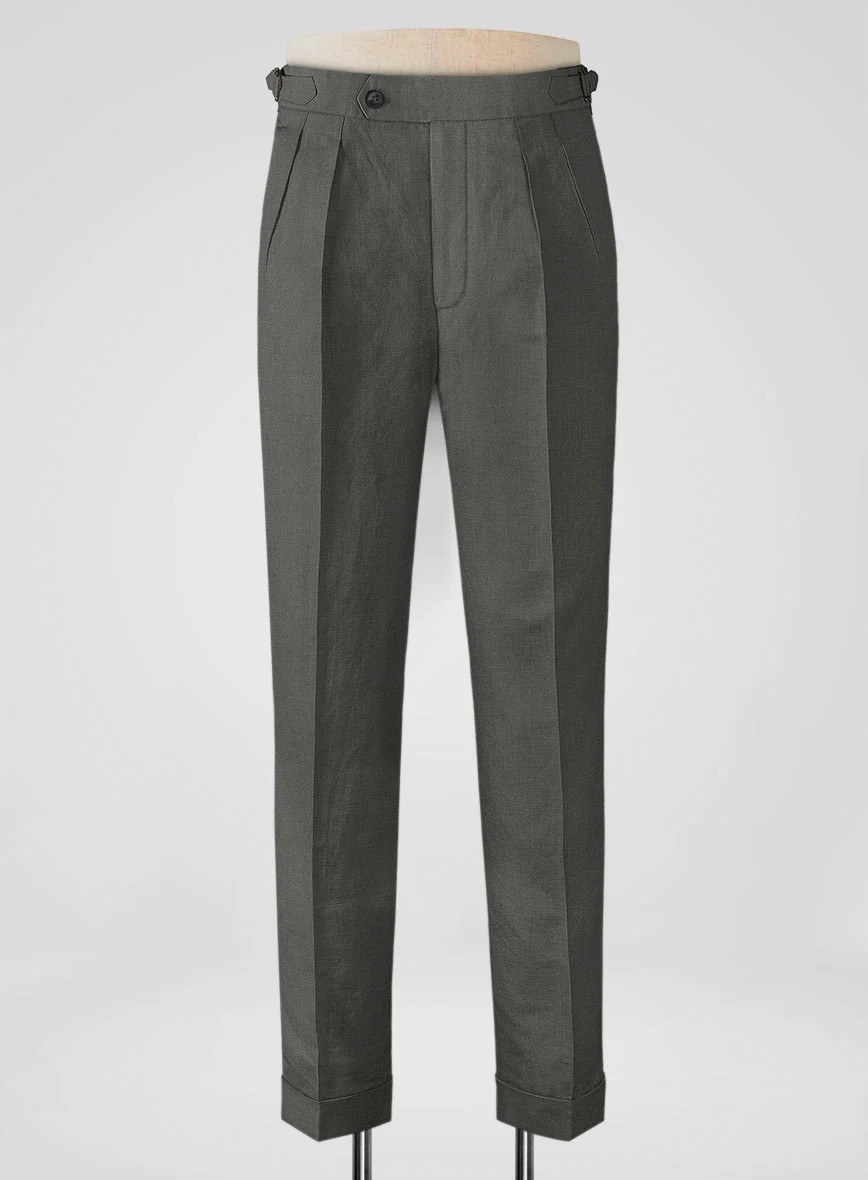 Italian Prato Gray Linen Highland Trousers
