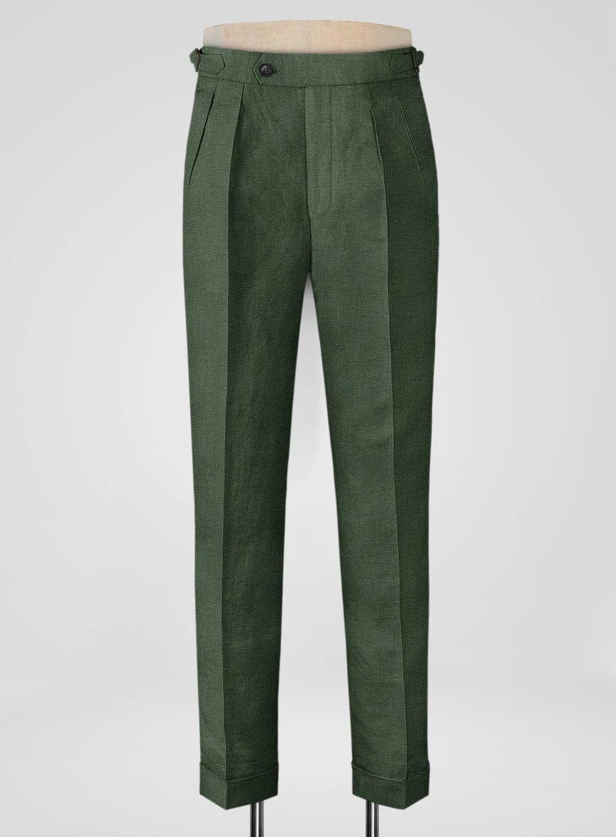 Italian Prato Green Dobby Linen Highland Trousers