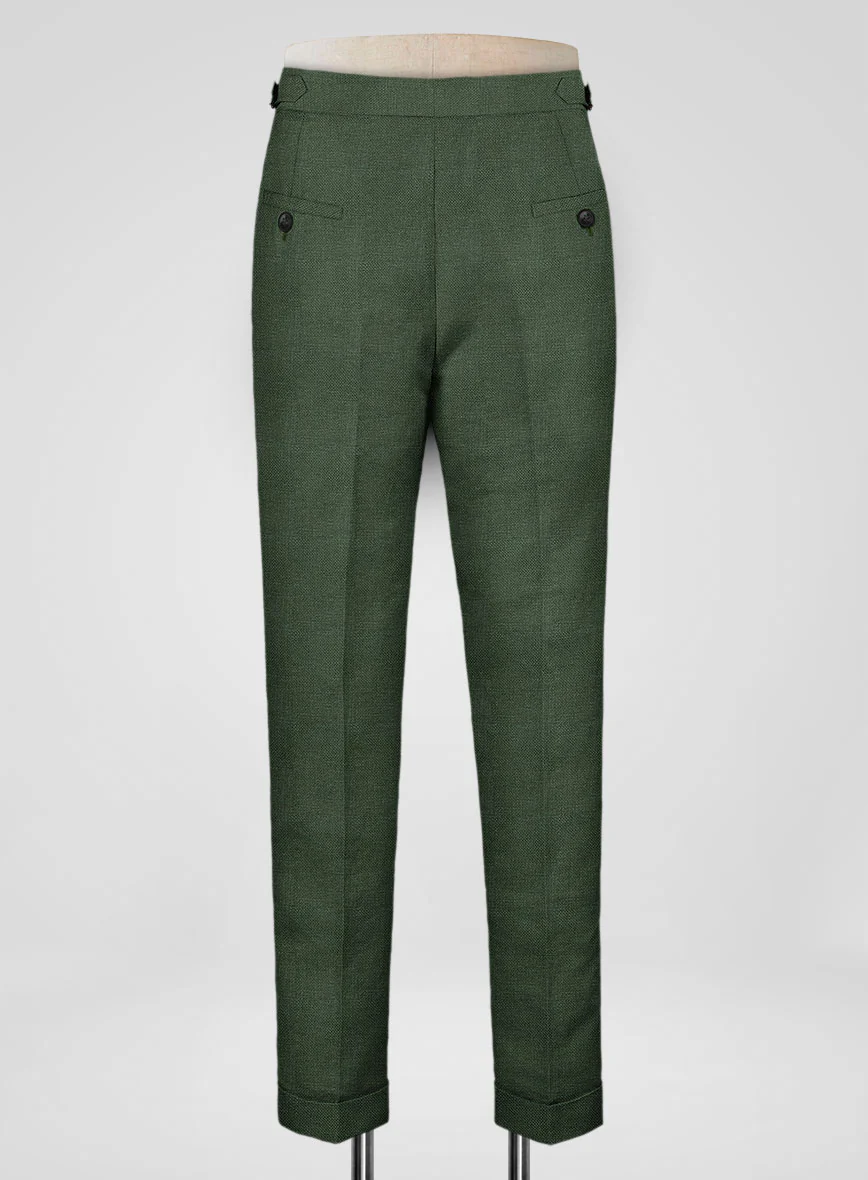 Italian Prato Green Dobby Linen Highland Trousers - Image 3