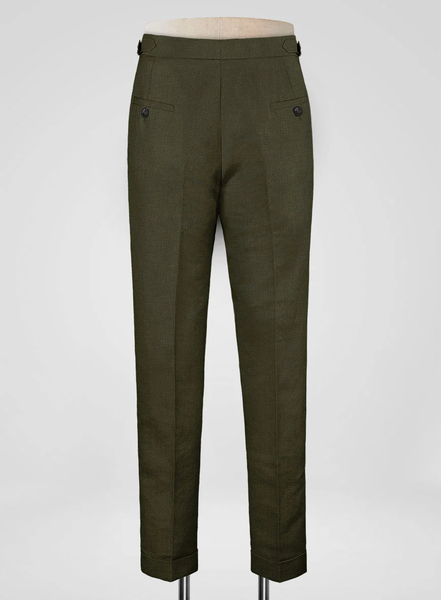 Italian Prato Green Linen Highland Trousers - Image 3