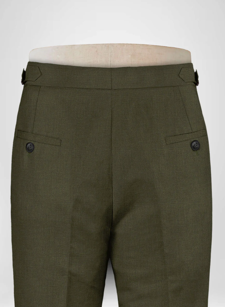 Italian Prato Green Linen Highland Trousers - Image 5