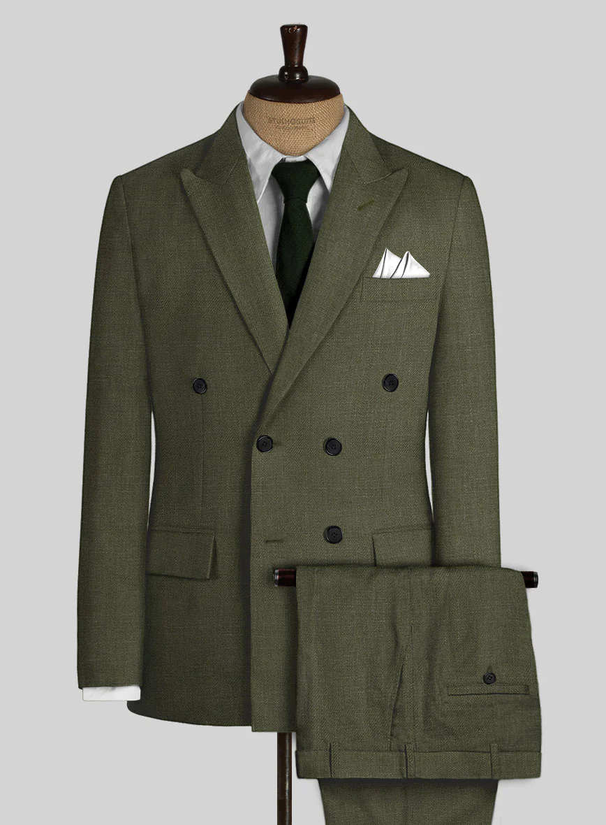 Italian Prato Green Linen Double Breasted Suit