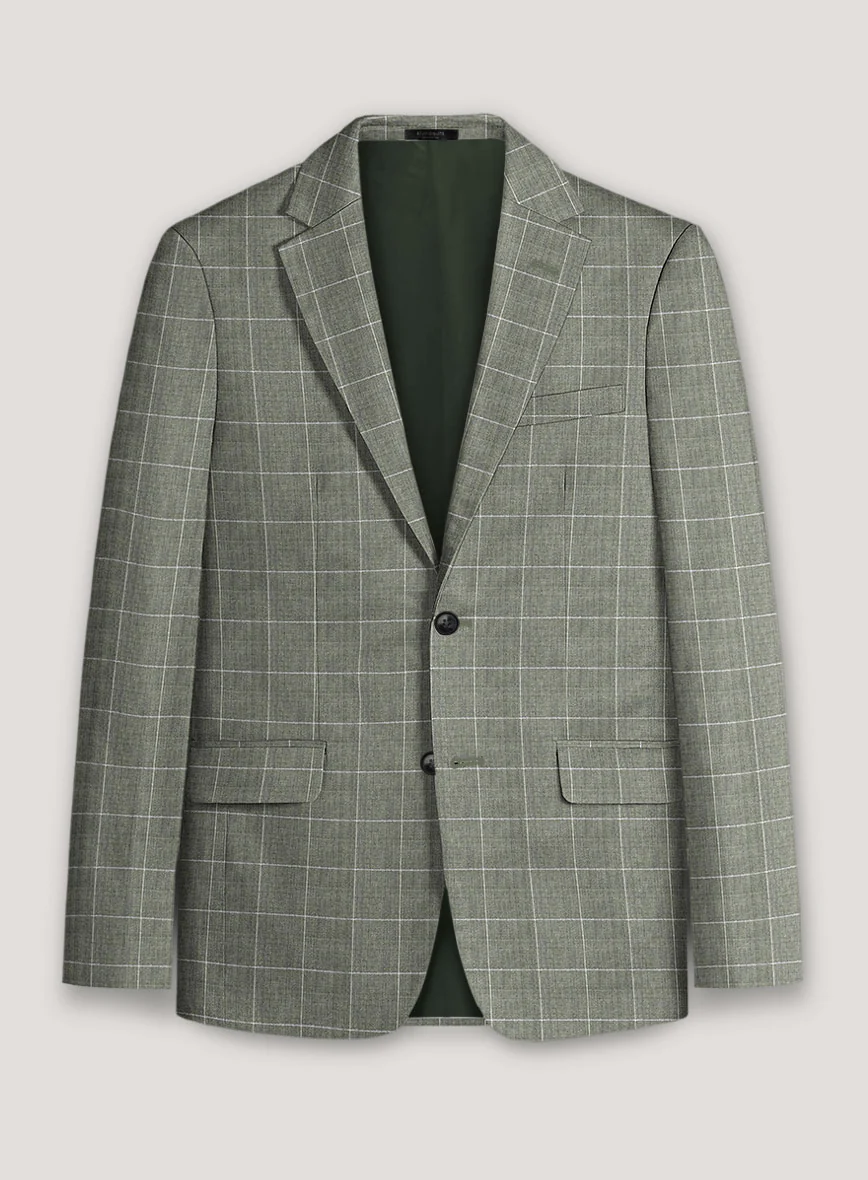 Italian Prato Green Windowpane Linen Suit - Image 2