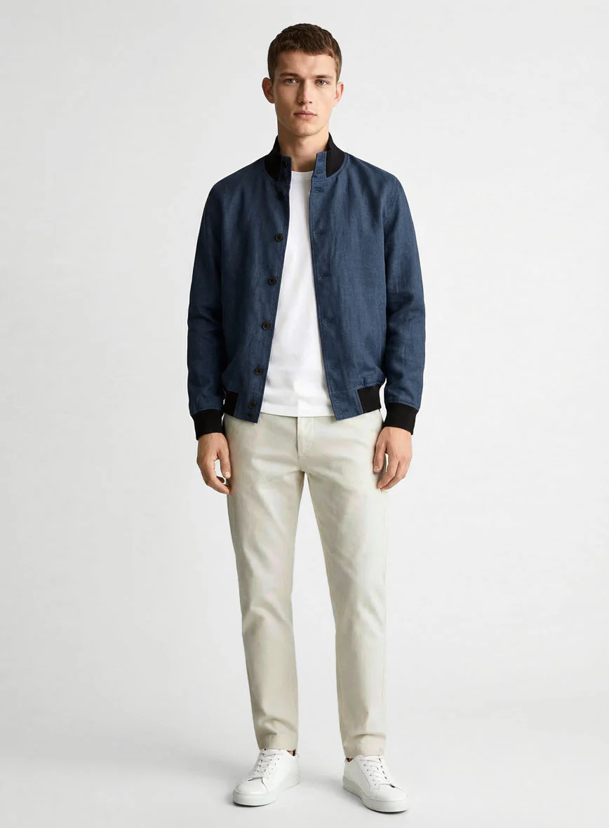 Italian Prato Indigo Blue Linen Bomber Jacket - Image 6