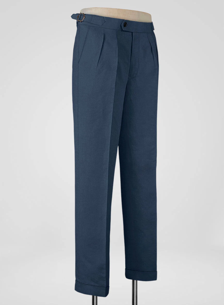 Italian Prato Indigo Blue Linen Highland Trousers - Image 2