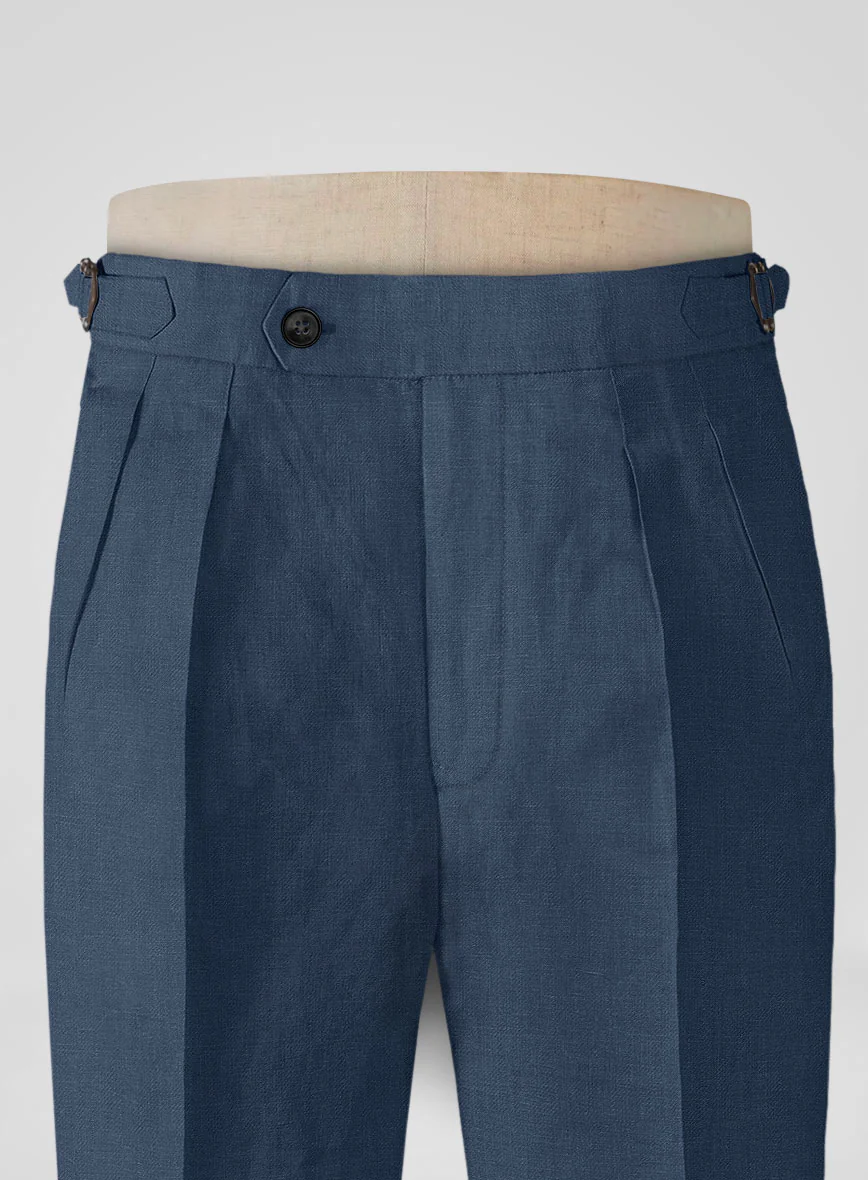 Italian Prato Indigo Blue Linen Highland Trousers - Image 5