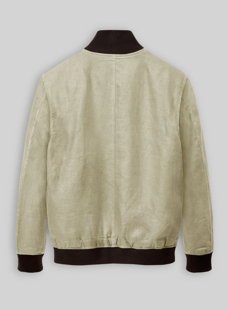 Italian Prato Khaki Linen Bomber Jacket - Image 3