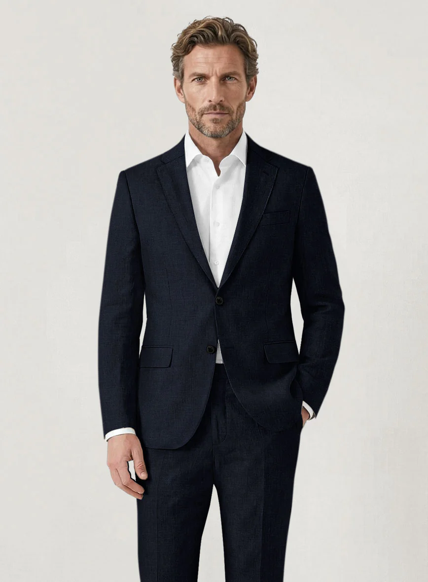 Italian Prato Navy Linen Jacket - Image 2