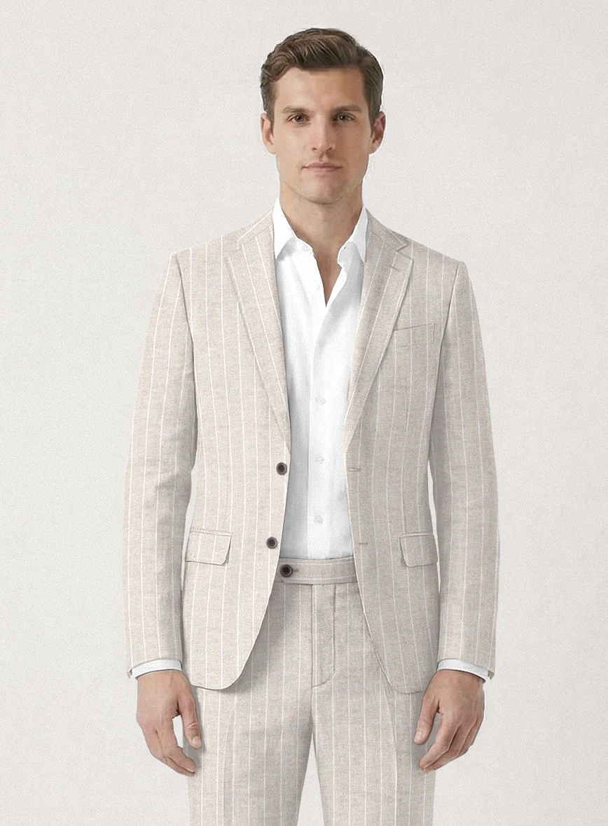 Italian Prato Oatmoss Stripe Linen Suit - Image 3