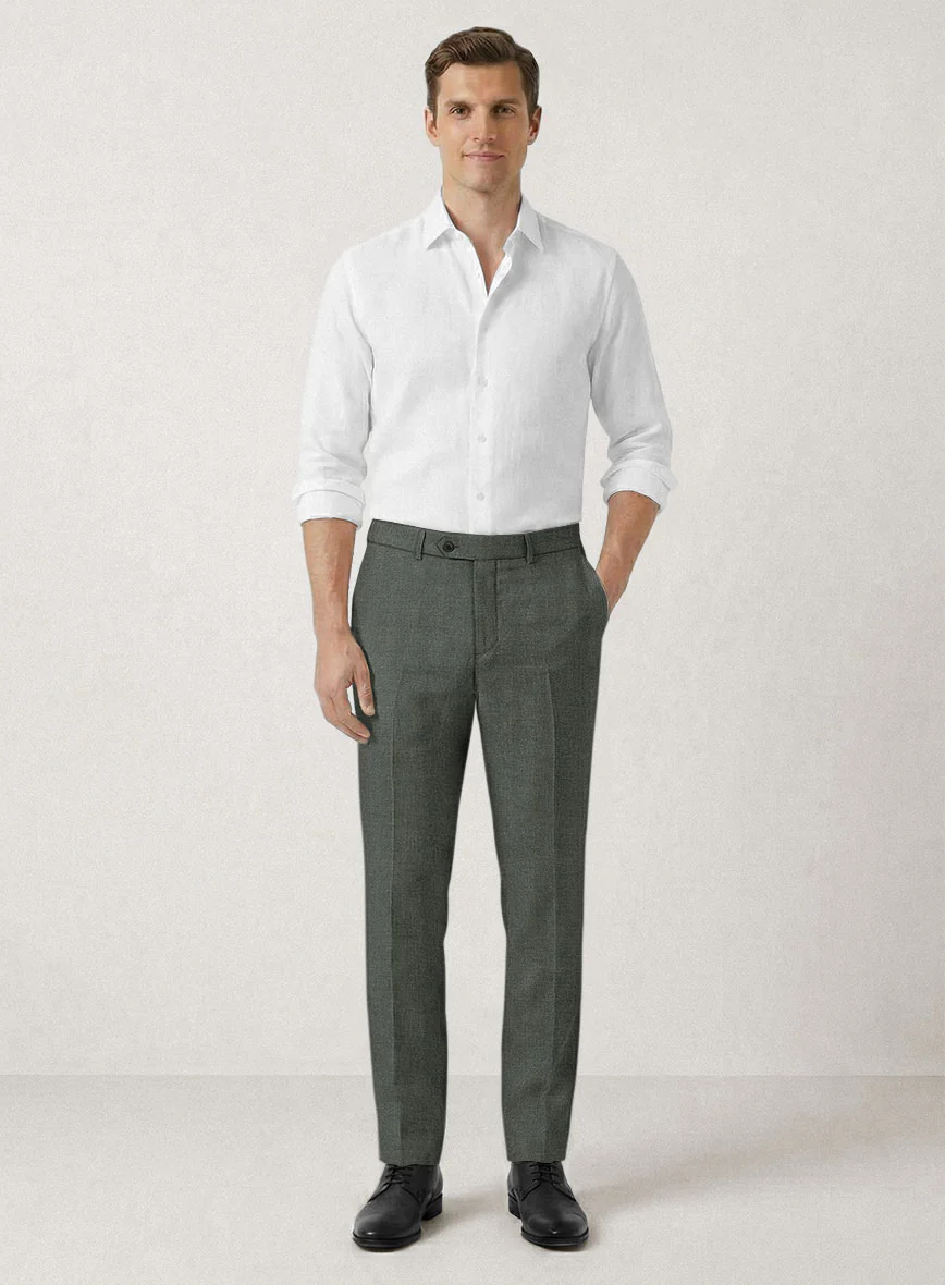 Italian Prato Olive Green Herringbone Linen Suit - Image 7