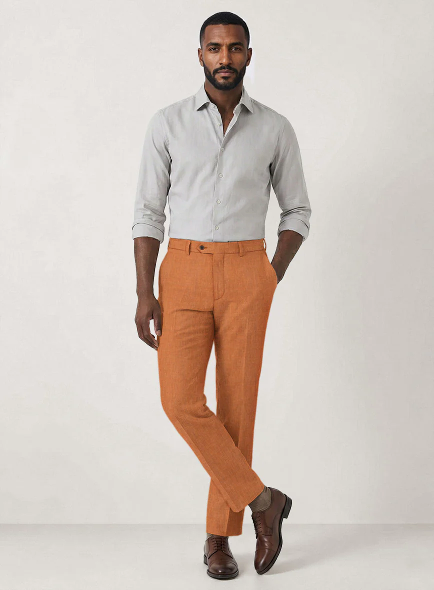Italian Prato Orange Linen Pants - Image 3
