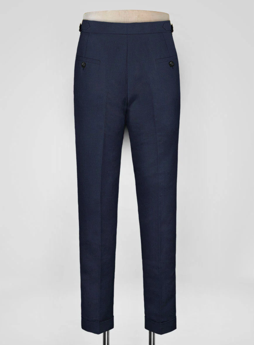 Italian Prato Oxford Blue Linen Highland Trousers - Image 3