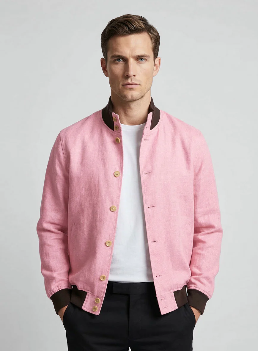Italian Prato Pink Linen Bomber Jacket