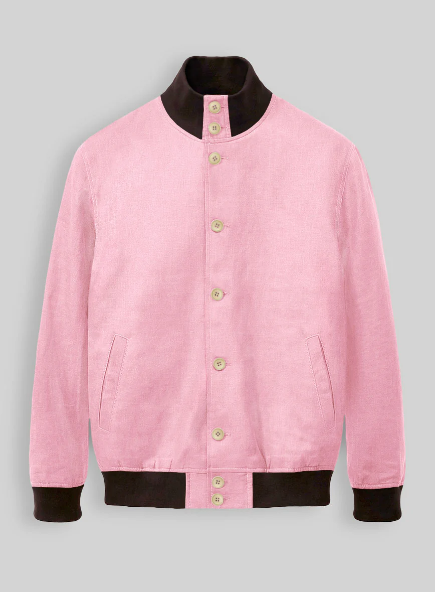 Italian Prato Pink Linen Bomber Jacket - Image 2