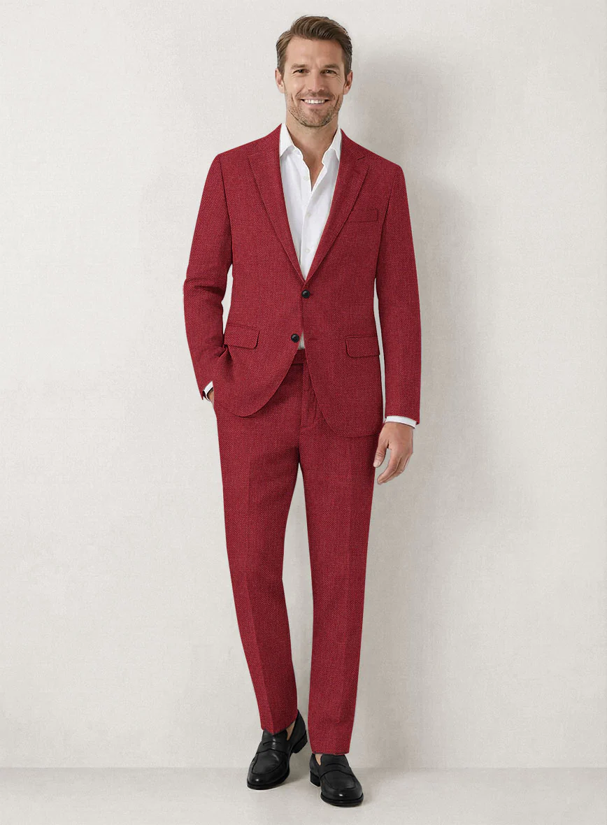 Italian Prato Red Dobby Linen Suit