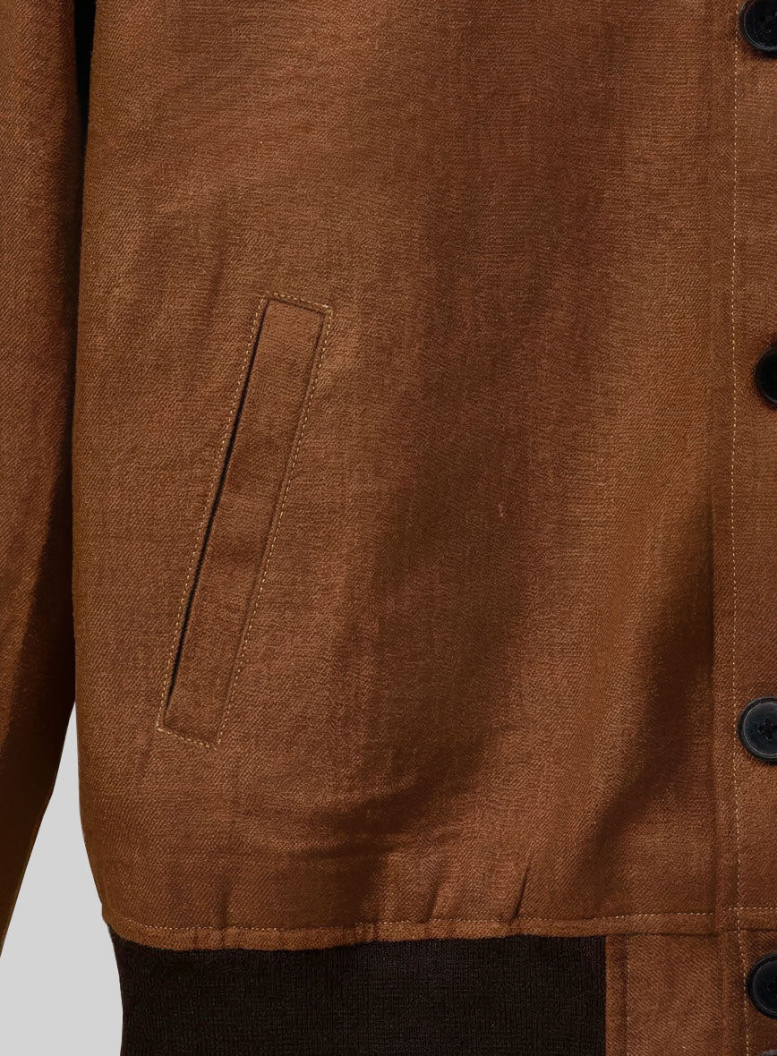 Italian Prato Rust Linen Bomber Jacket - Image 5