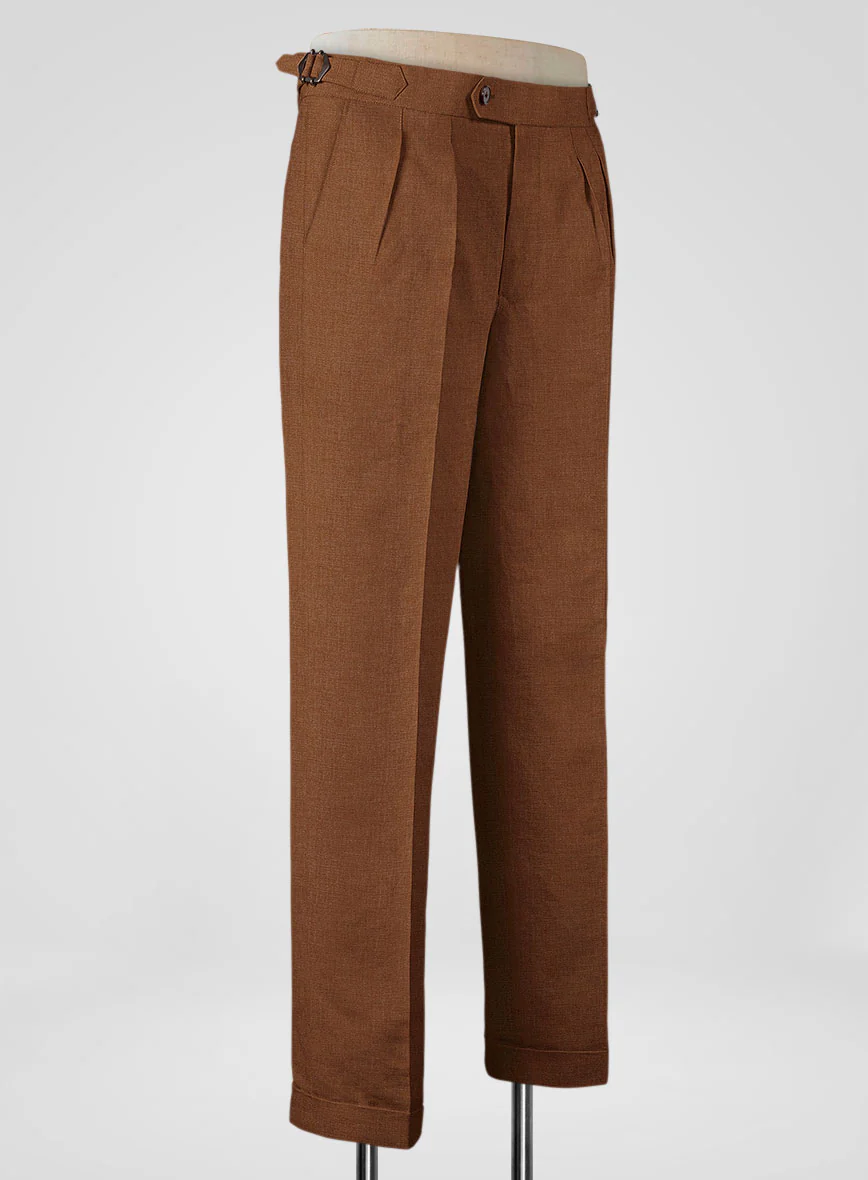 Italian Prato Rust Linen Highland Trousers - Image 2