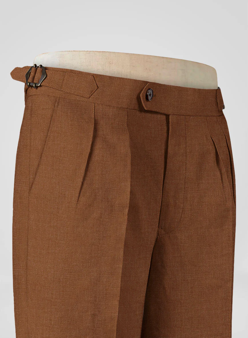 Italian Prato Rust Linen Highland Trousers - Image 6