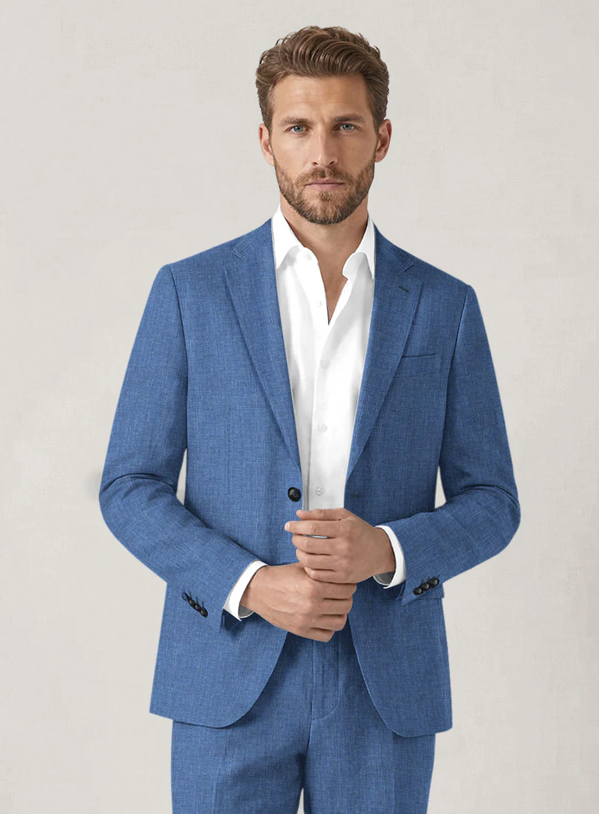 Italian Prato Sharkskin Blue Linen Jacket - Image 2