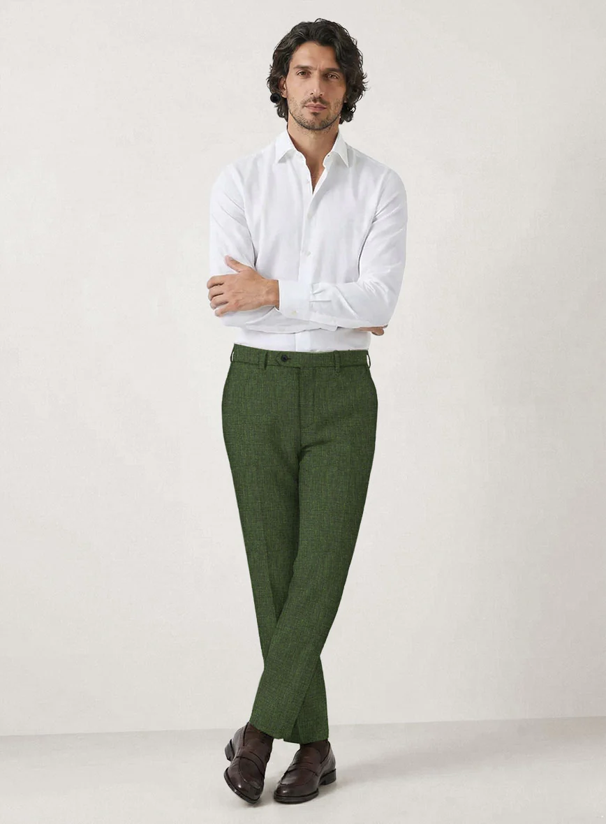 Italian Prato Sharkskin Green Linen Pants - Image 3