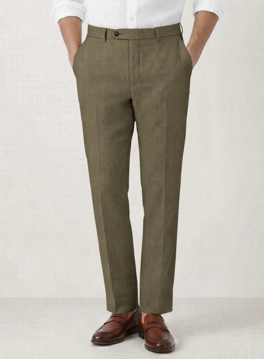 Italian Prato Tan Herringbone Linen Pants