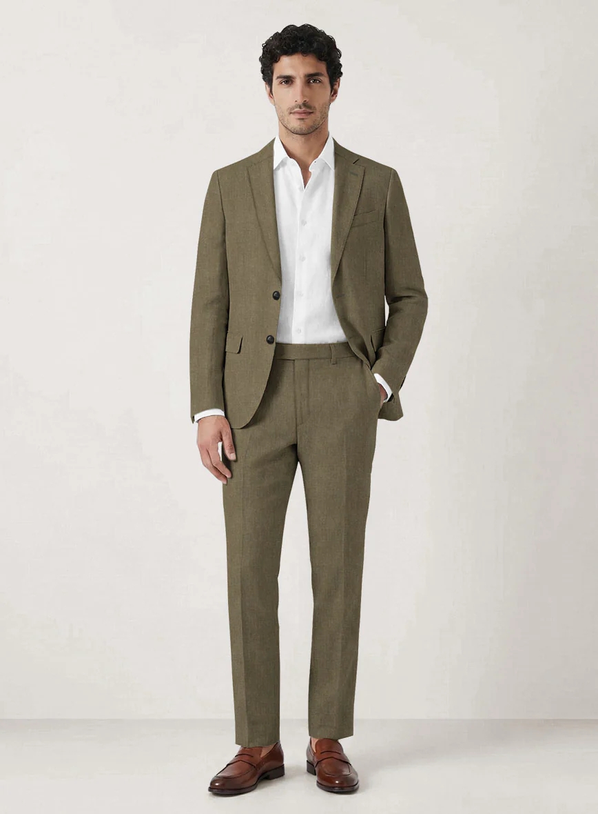 Italian Prato Tan Herringbone Linen Suit