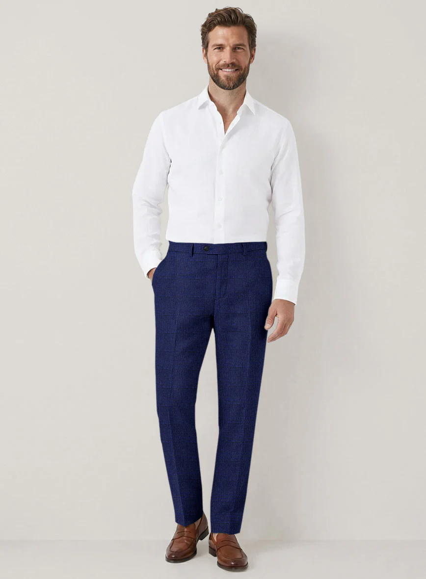 Italian Prato Ultramarine Check Linen Pants - Image 2