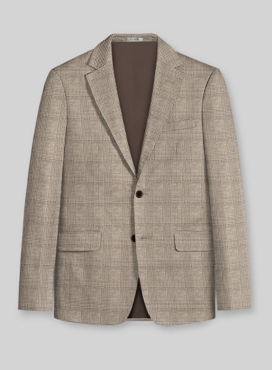 Italian Prato Umber Brown Check Linen Jacket