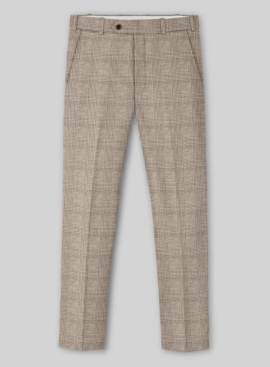 Italian Prato Umber Brown Check Linen Pants - Image 2