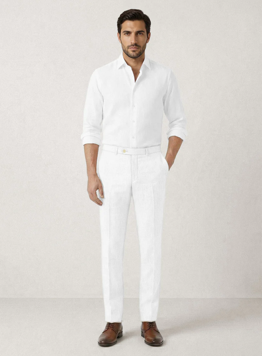 Italian Prato White Dobby Linen Pants - Image 3