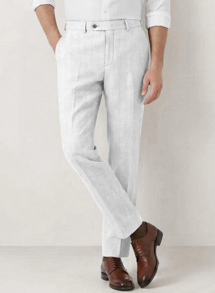 Italian Prato White Herringbone Linen Pants