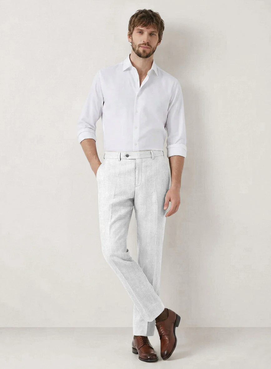 Italian Prato White Herringbone Linen Pants - Image 3