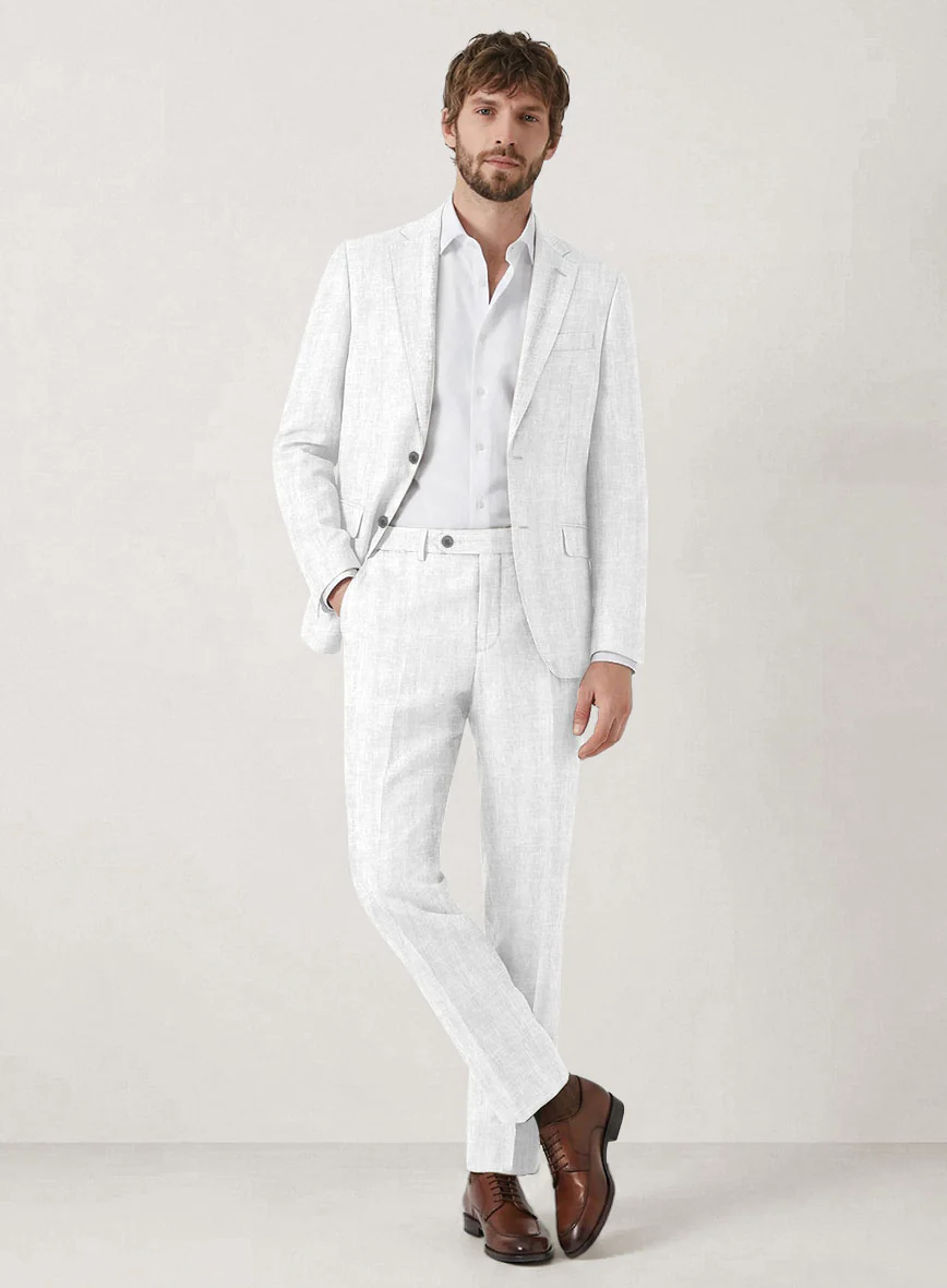 Italian Prato White Herringbone Linen Suit