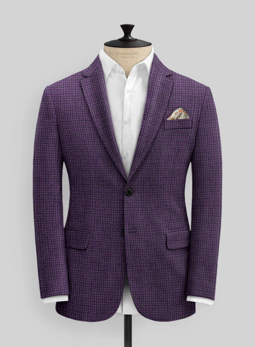 Italian Purple Houndstooth Tweed Suit - Image 3