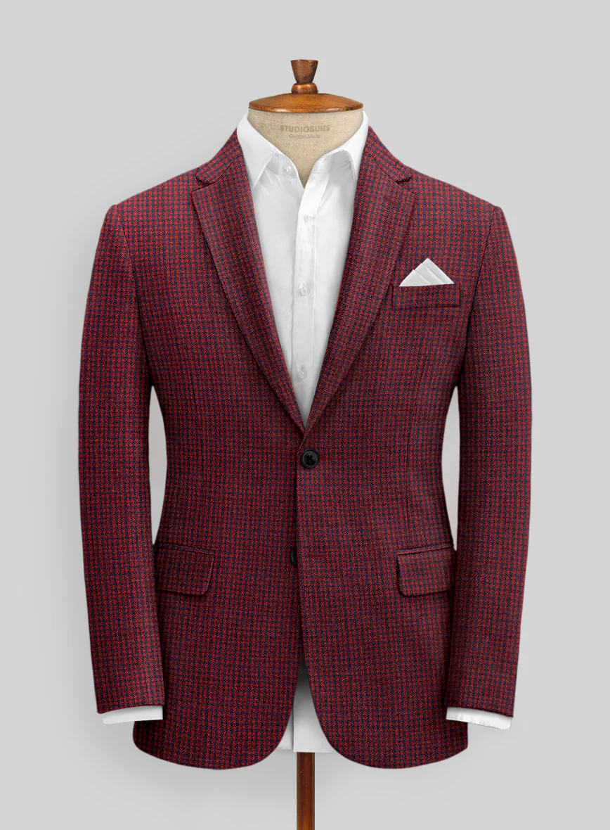 Italian Red Houndstooth Tweed Jacket
