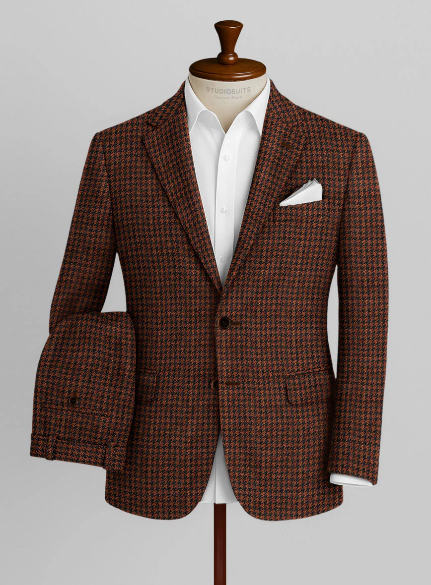 Italian Rust Houndstooth Tweed Suit - Image 2