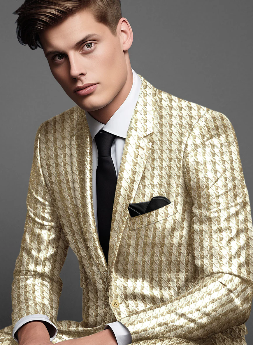 Italian Silk Golden Houndstooth Suit - Image 2