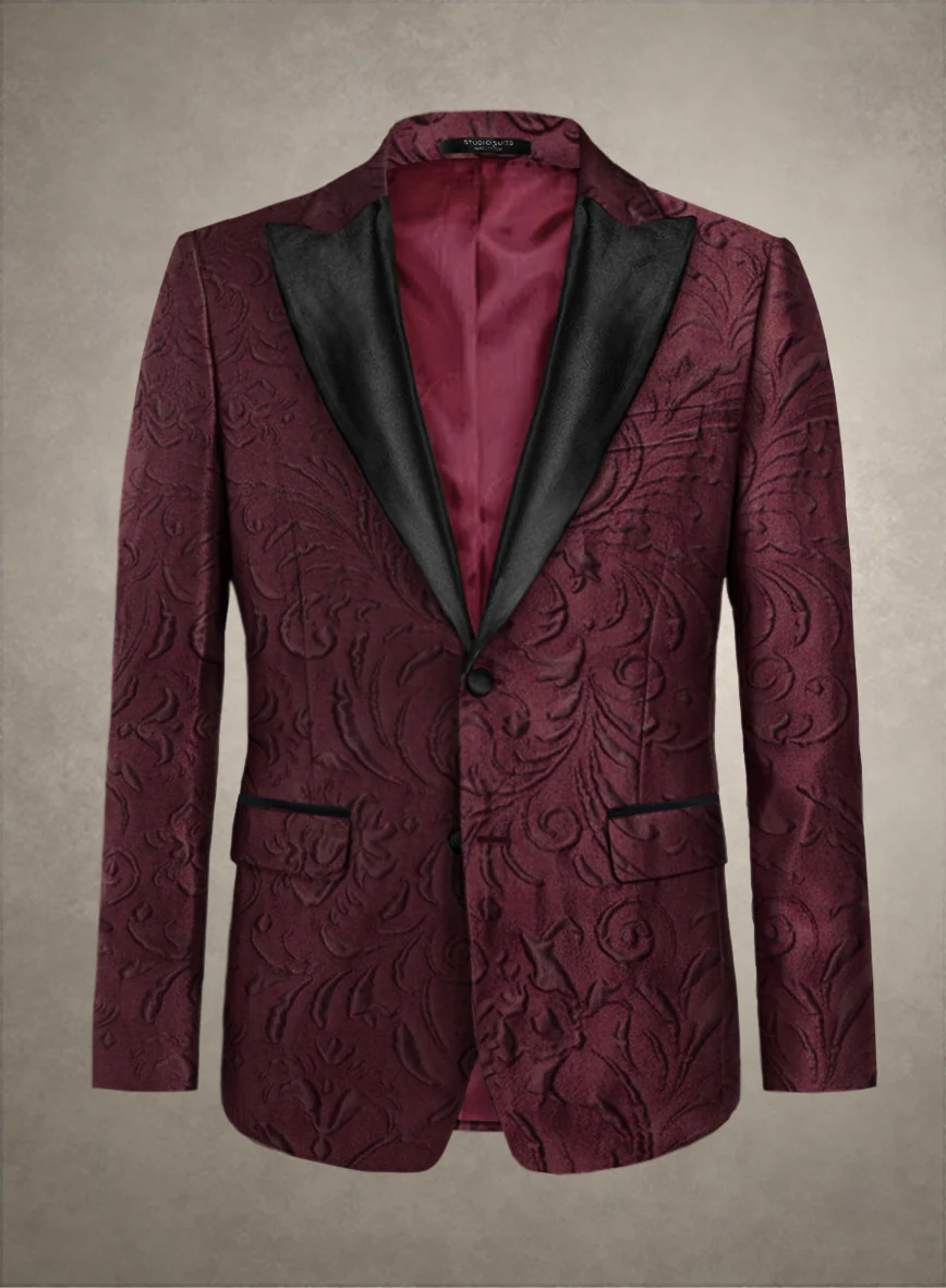 Italian Wine Ornate Tuxedo Suit - Image 2