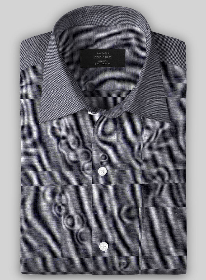 Italian Slate Blue Stretch Cotton Shirt