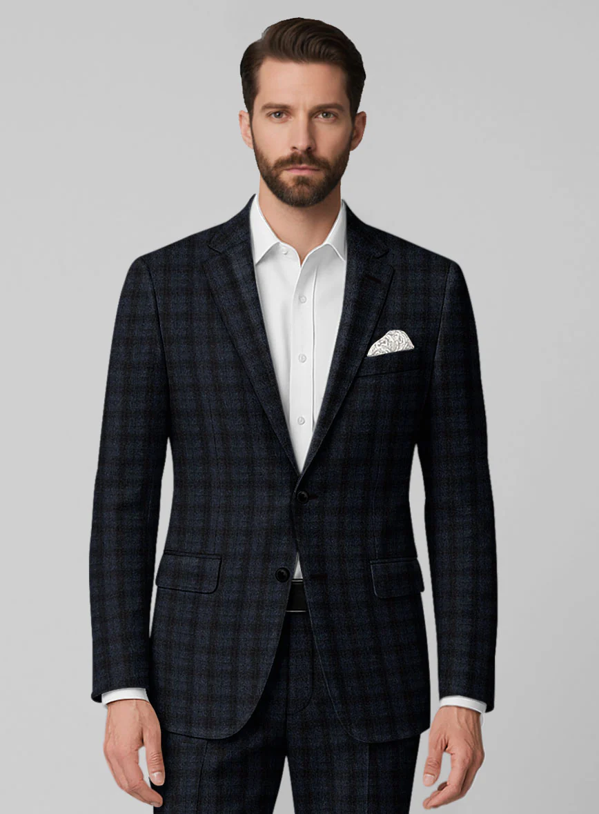 Italian Storm Navy Check Tweed Jacket - Image 2