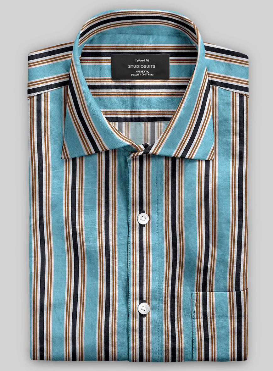 Italian Striped Blue Summer Linen Shirt