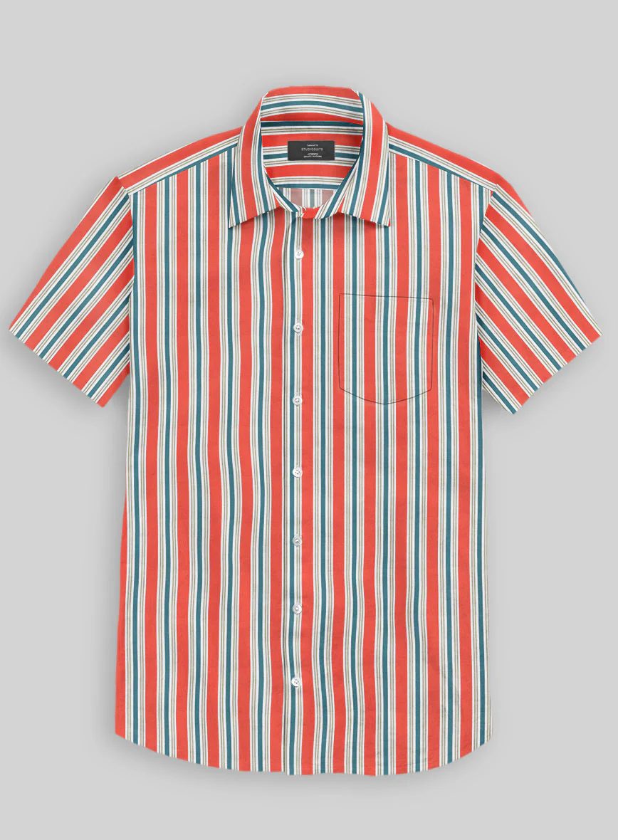 Italian Striped Neon Peach Summer Linen Shirt