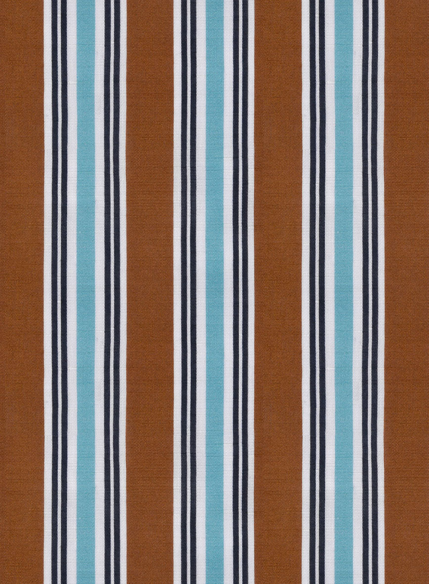 Italian Striped Rust Summer Linen Shirt - Image 3