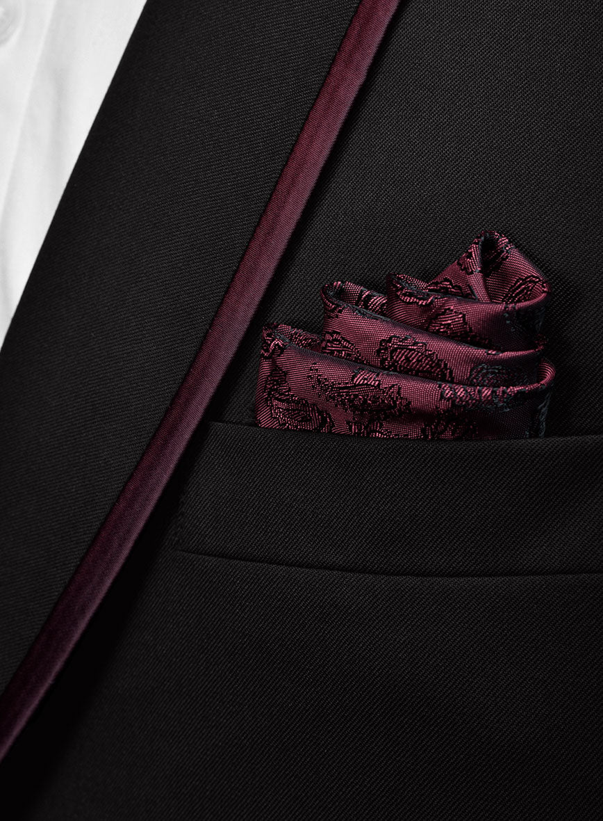 Italian Style Black Wool Tuxedo Suit - Wine Satin Trim II - Image 3