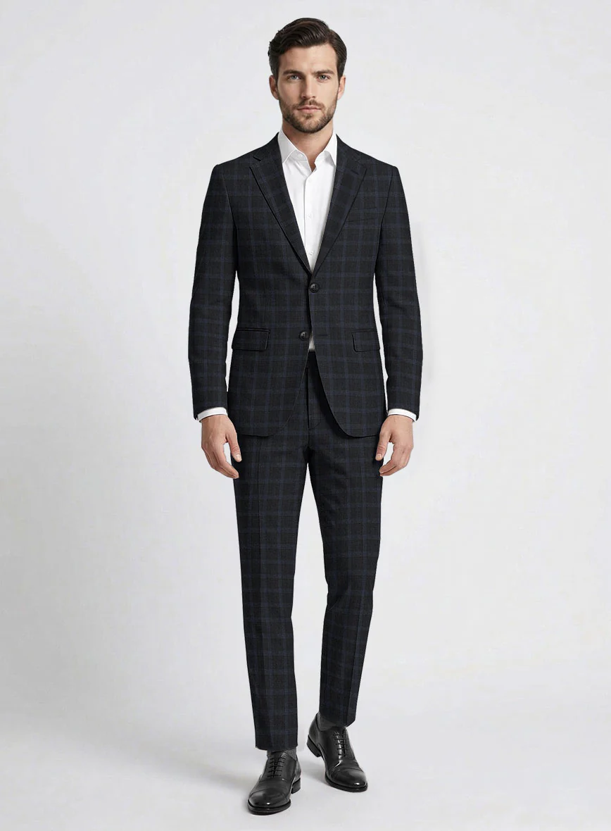 Italian Trek Dark Blue Checks Flannel Suit