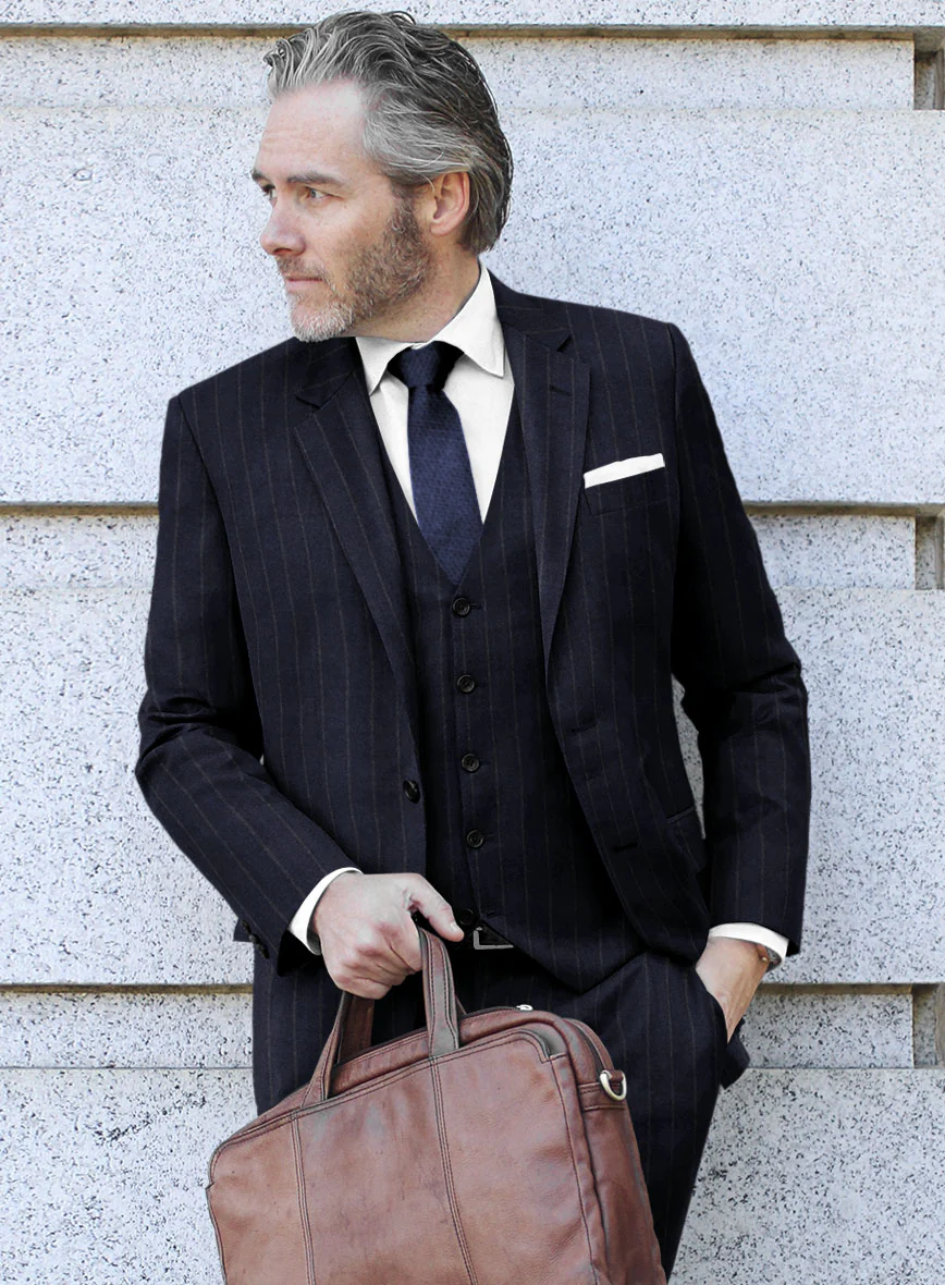 Italian Uben Blue Chalkstripe Flannel Suit - Image 4