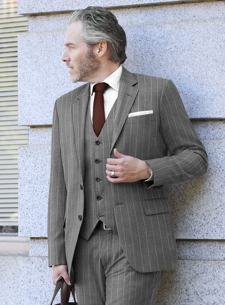Italian Uben Gray Chalkstripe Flannel Suit - Image 4